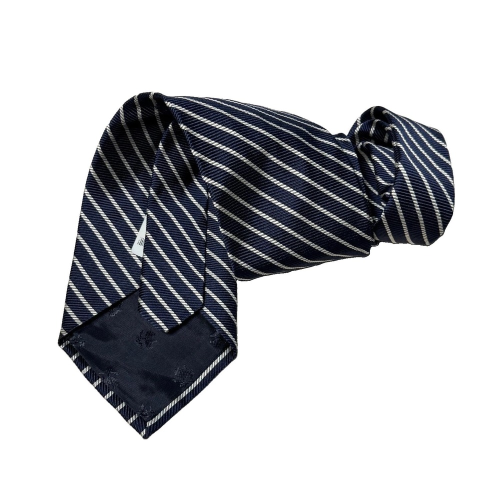 Brooks Brothers Makers Silk Neck Tie Navy White Striped Professional Formal Wear